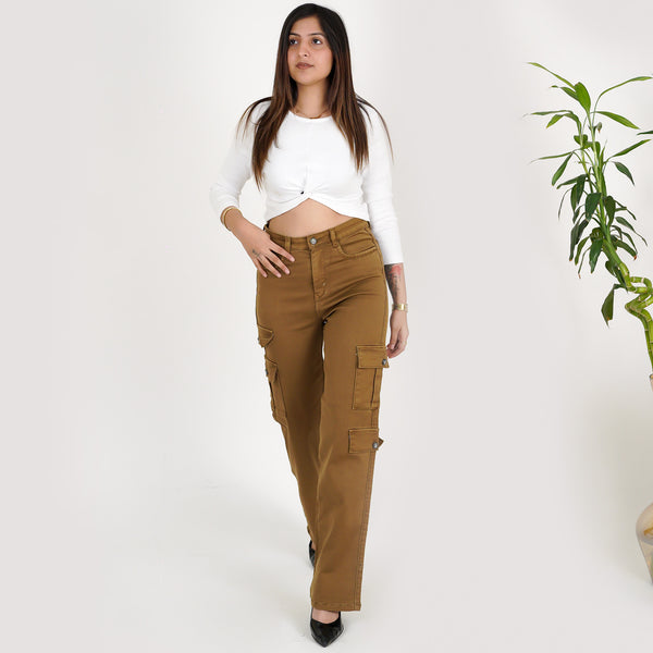Tan Cargo eight pants with Streachable Biowash ,high quality Cotton &superior elasic belt