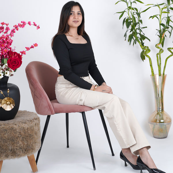 Beige Cargo six pocket pants with Stretchable Bio wash ,high quality Cotton &superior elastic belt