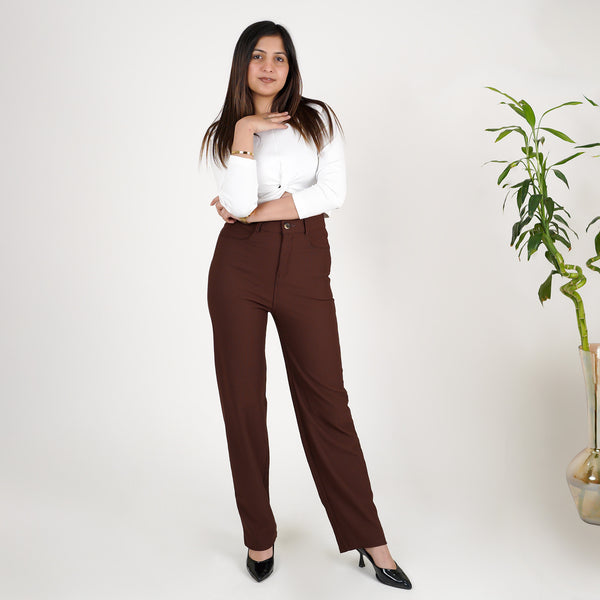 Coffee Sleek Lined Pants in 4-Way Stretch NR Roma Fabrication