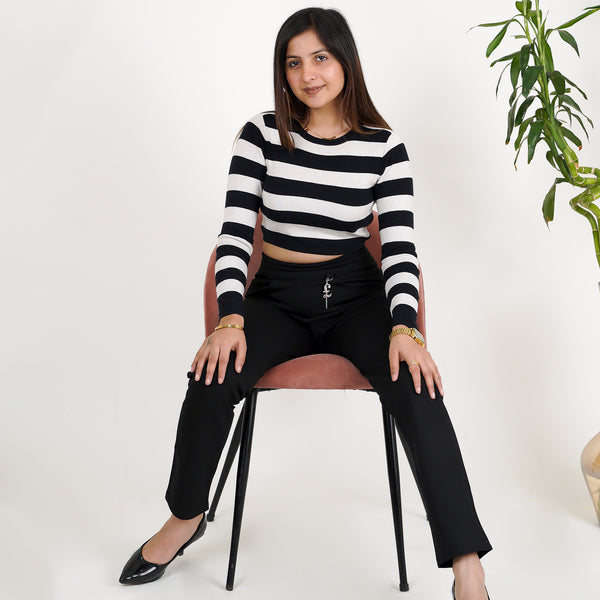 Black Stretchable, Mom fit, Cigarette Pants with Extra comfort.