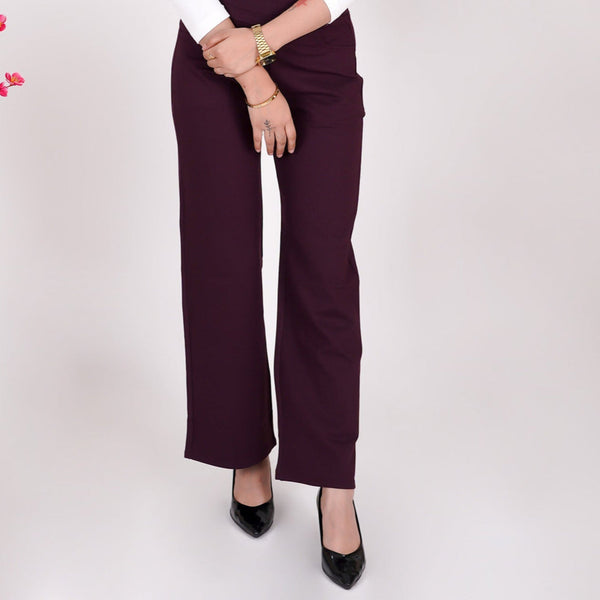 Wine premium 4-Way Stretch Lycra Flare Pants in NR Roma Fabric with Signature Elastic Waistband